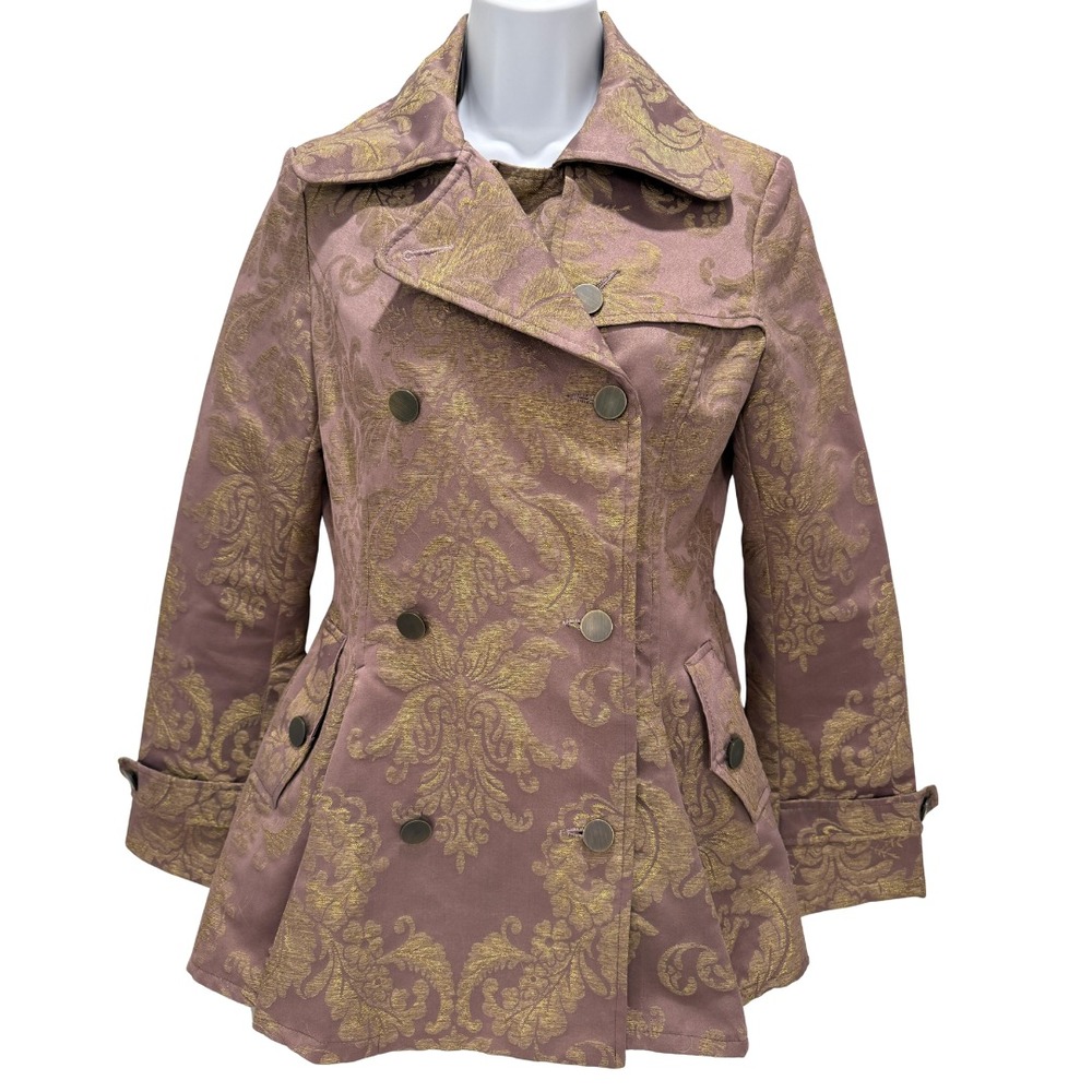 OZ Vintage Baroque Military Jacket Womens Medium Purple Gold Brocade Double